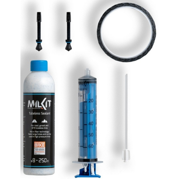milKit Reifendichtmittel Tubeless Conversion Kit 45-25, 45mm Ventile, 25mm Felgenband à 10m
